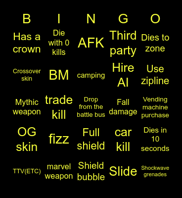 Fortnite Bingo Card