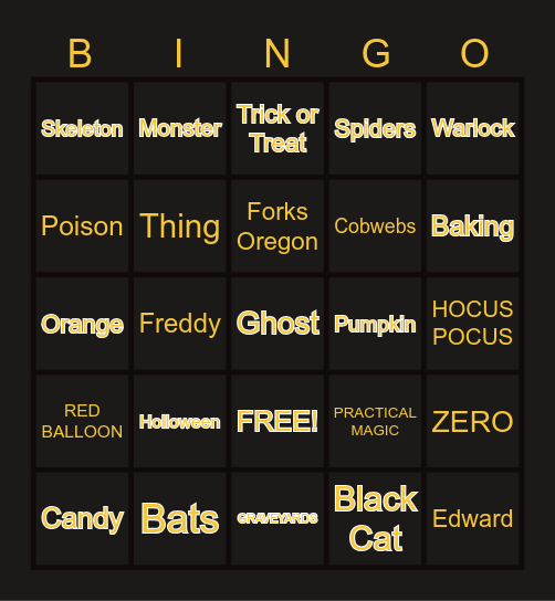 Holloween Bingo Card