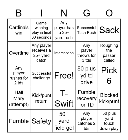 Football Bingo Card