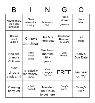 Benavides Baby Shower Bingo Card