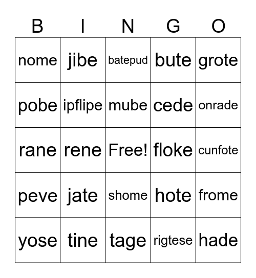 Magic *e* Bingo Card