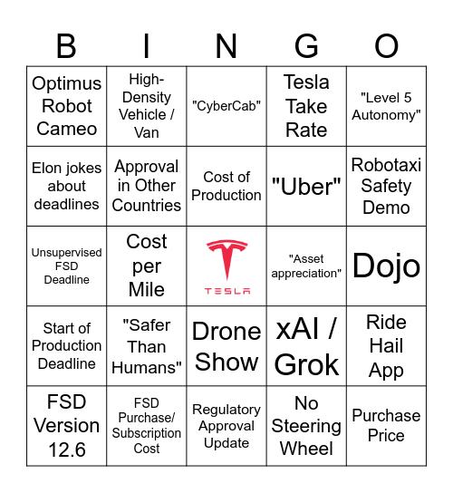 - Tesla Robotaxi BINGO - Bingo Card