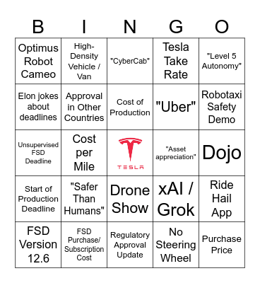 - Tesla Robotaxi BINGO - Bingo Card
