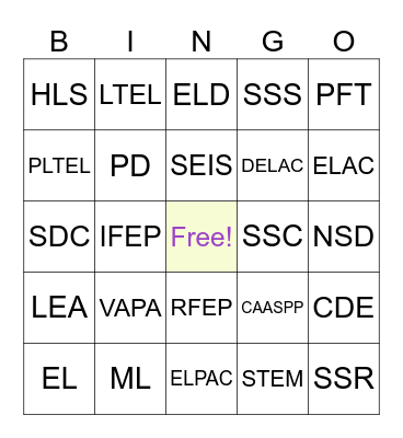 EL Acronyms Bingo Card