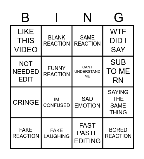 REACTING TO OLD VIDEOS Bingo Card