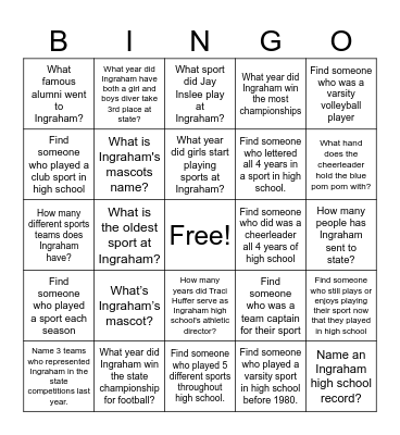 Ingraham Athletics Bingo! Bingo Card