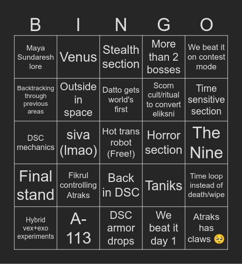 Vesper's Host Race Bingo Card