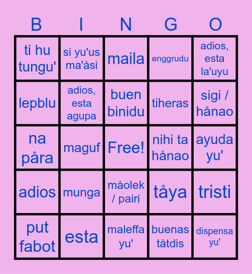 Leksion Tres BINGO Card