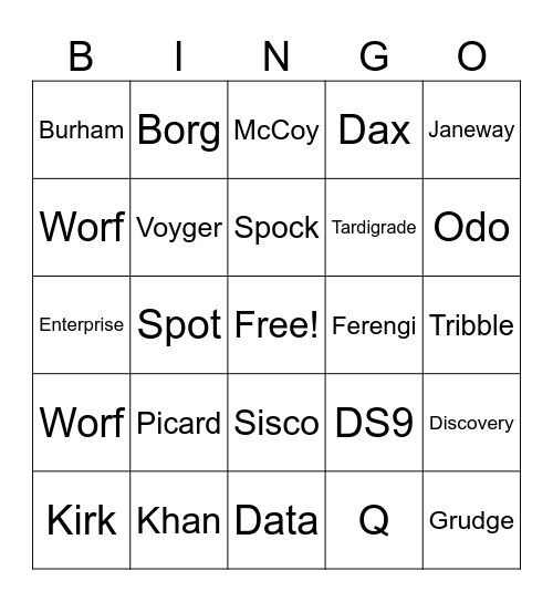 Star Trek Bingo Card