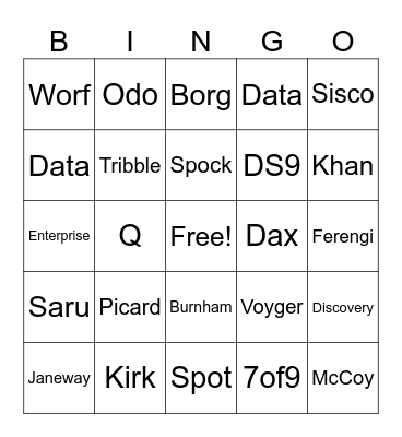 Star Trek Bingo Card