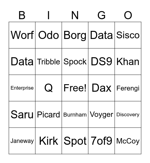 Star Trek Bingo Card