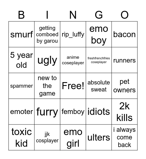 tsb Bingo Card