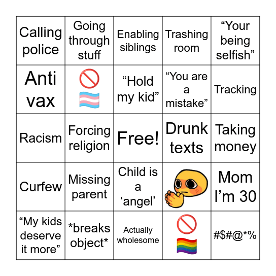 Entitled parents bingo Card