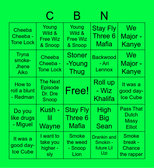 Canna Bingo Night Bingo Card