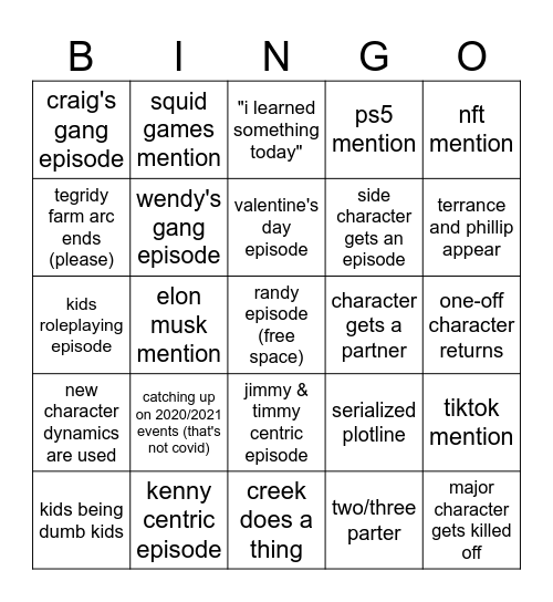 south park s25 bingo Card