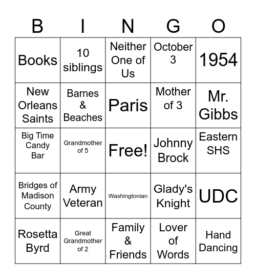 Shake Rattle & Roll Into 70! Bingo Card