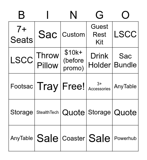 Lovesac Flash (2 max per transaction) Bingo Card