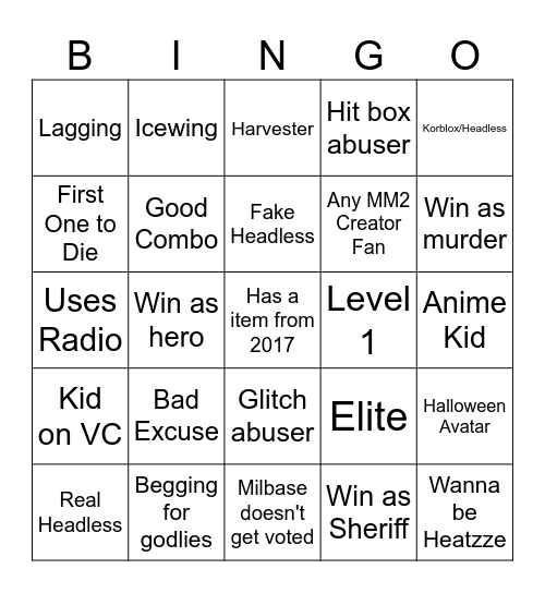 MM2 BINGO Card