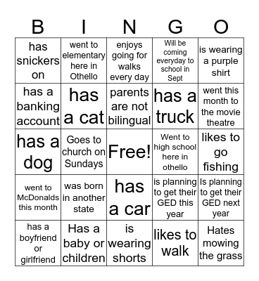 People Bingo Card