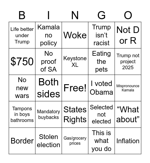 MAGA TALKING POINTS Bingo Card