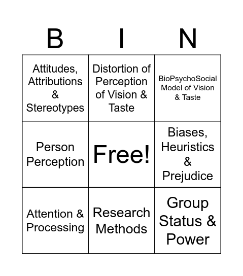 U2 Psych Bingo Card