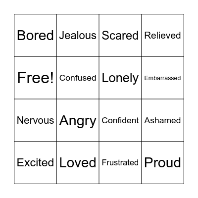 😠😍Feelings Bingo😁😭 Bingo Card
