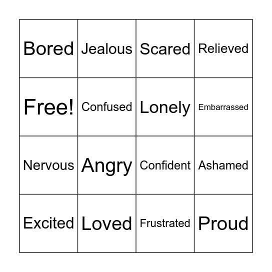 😠😍Feelings Bingo😁😭 Bingo Card