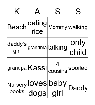 Kassidy's Word Bingo Card