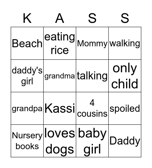Kassidy's Word Bingo Card