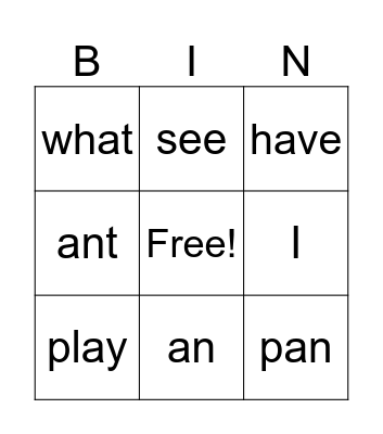 What? Sight Words Bingo Card