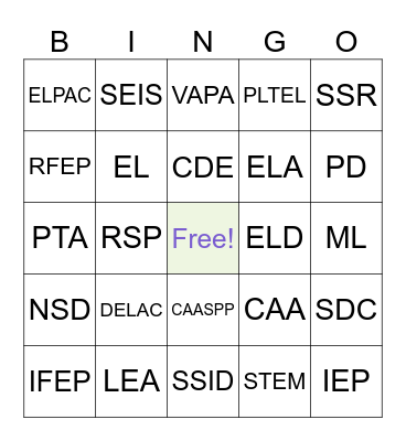EL Acronyms Bingo Card