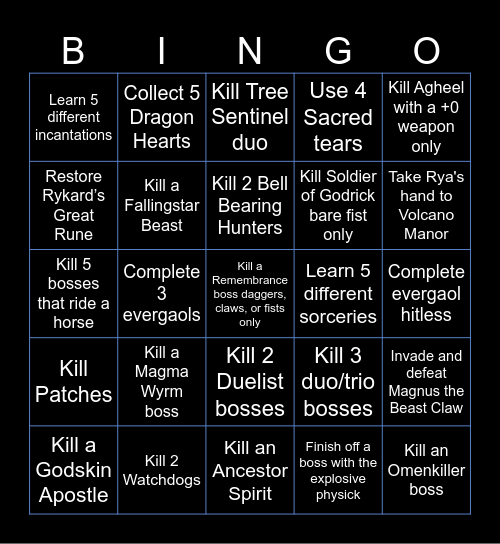 elden ring Bingo Card