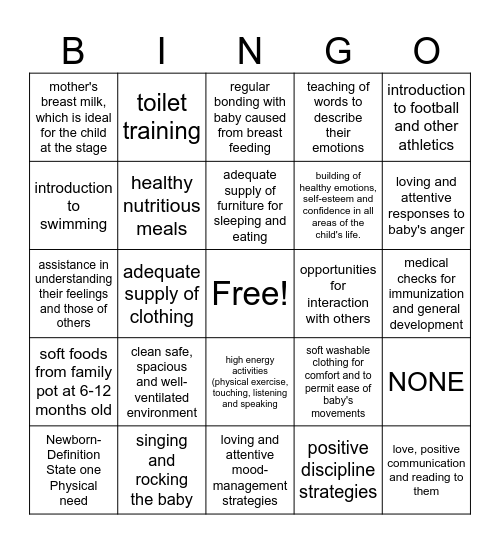 Special Groups Needs Bingo Card