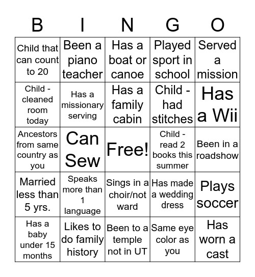 Getting to Know You Bingo Card