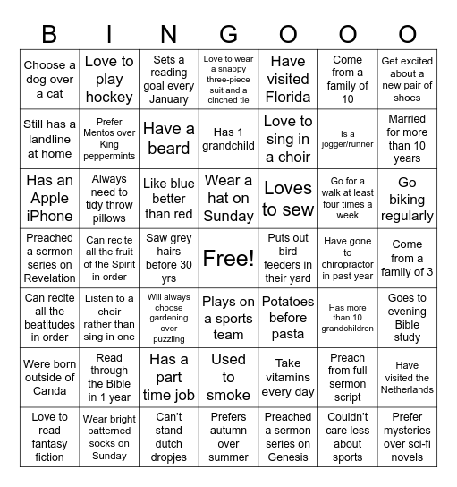 Getting to Know You! Bingo Card