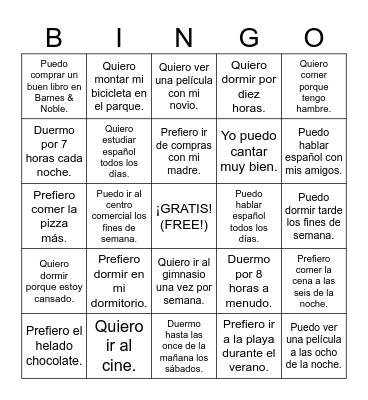 SPA 2 - Verbos de botas y interrogativas Bingo Card