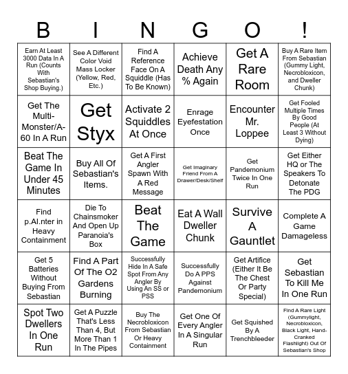 Pressure Bingo Card