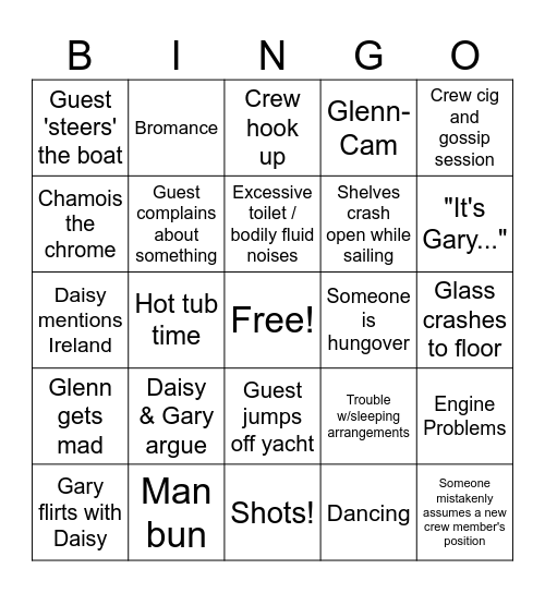 Below Deck Sailing Yacht Bingo Card