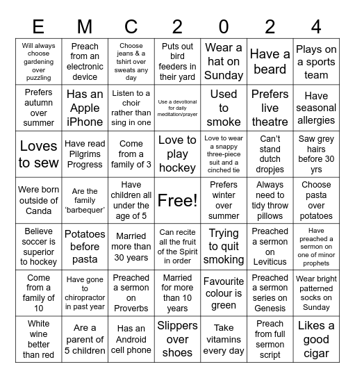 Getting To Know You Bingo Card