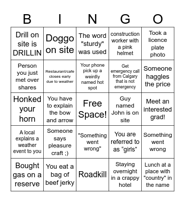 Kamil's Work Trip Bingo! Bingo Card