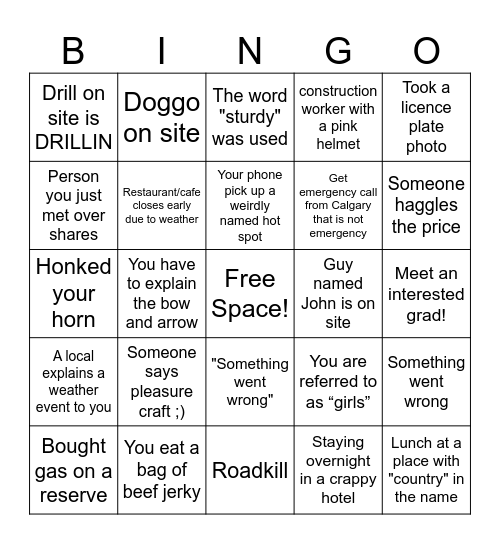 Kamil's Work Trip Bingo! Bingo Card