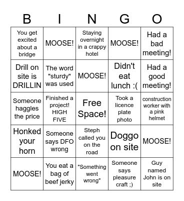Kamil's Work Trip Bingo! Bingo Card