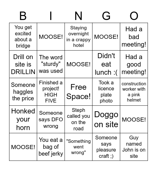 Kamil's Work Trip Bingo! Bingo Card