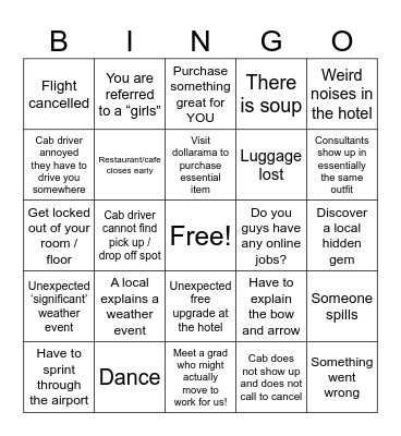 Recruiting Travel Bingo Card