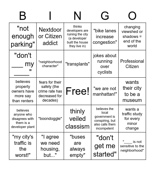 Entitled Local Bingo Card