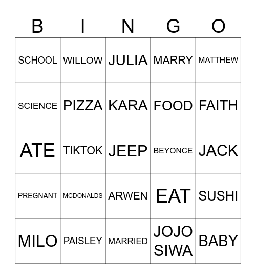 Untitled Bingo Card