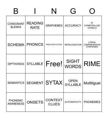 Lingusitics Bingo Card