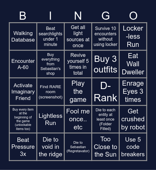 Pressure Bingo Card