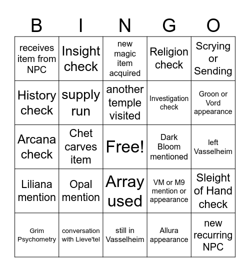 Somehow Gelidon Has Returned [Critical Role 3.110] Bingo Card