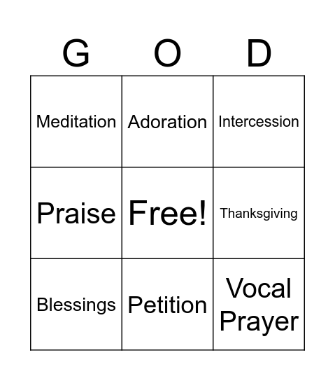 Prayer Bingo Card